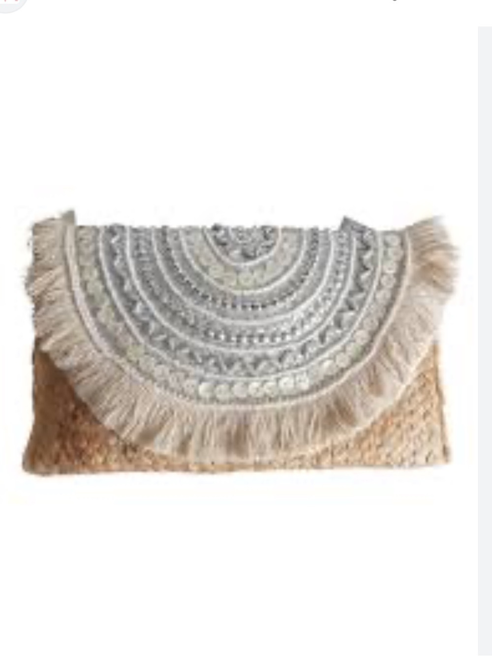 Tolani Natural Straw Clutch with Cream Embroidered Fringe Flap
